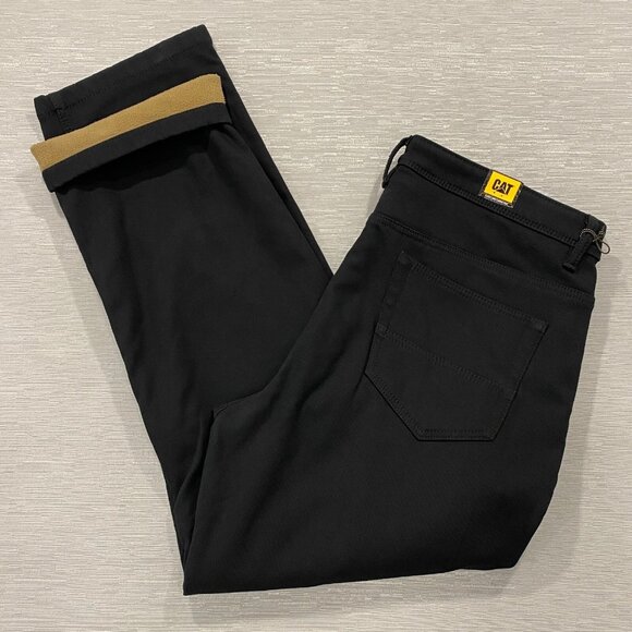 CAT Caterpillar Work Pants Mens 38 x 32 Black Canvas Fleece Lined Insulated - Picture 2 of 12